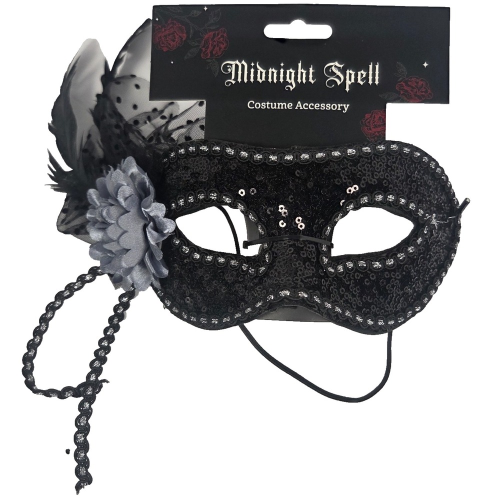 Black Masquerade Mask Sequin Feather Flower Gothic Venetian Halloween Costume